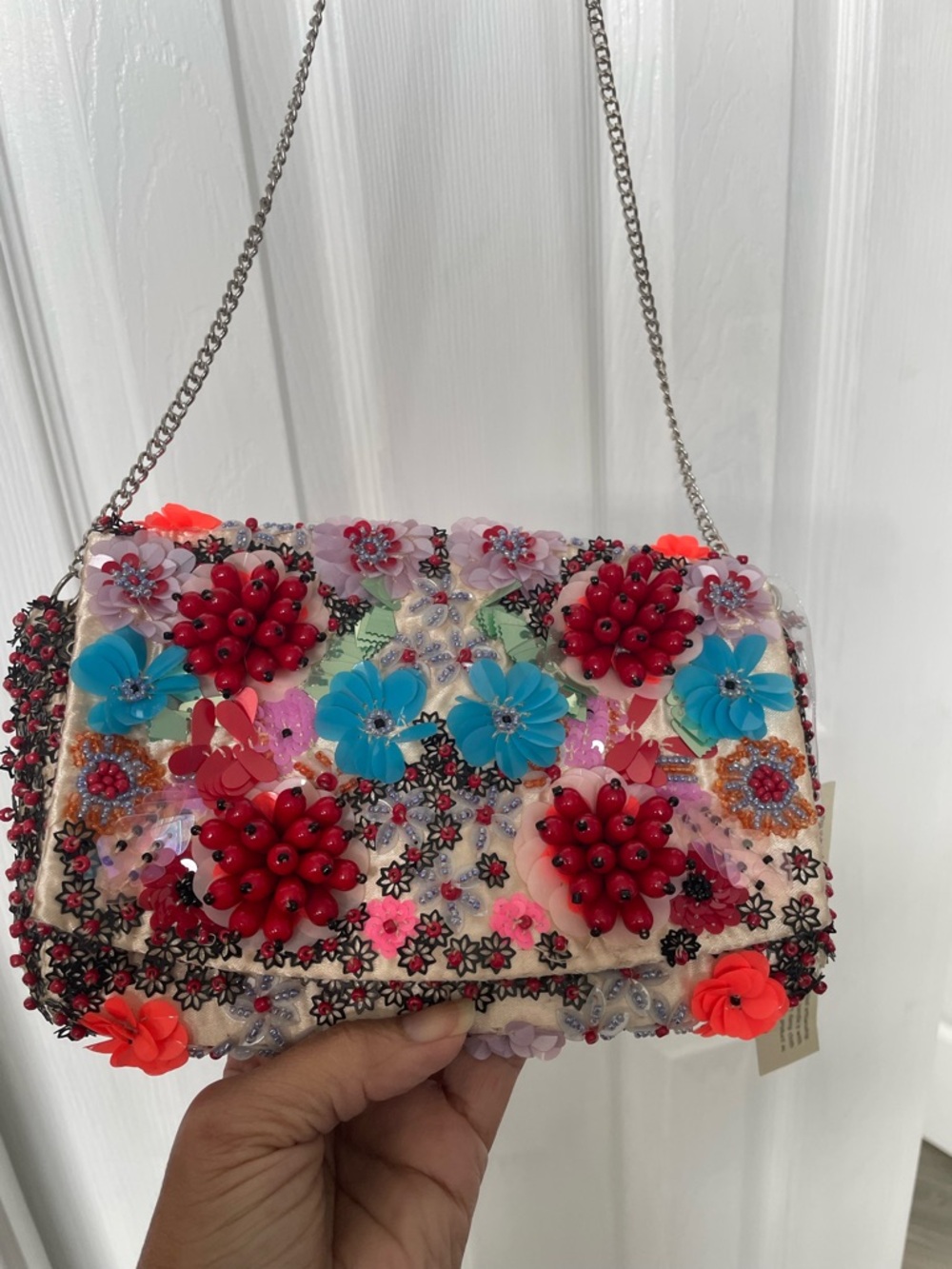 Embellished Floral Beaded Crossbody Bag in Multicolor made in India